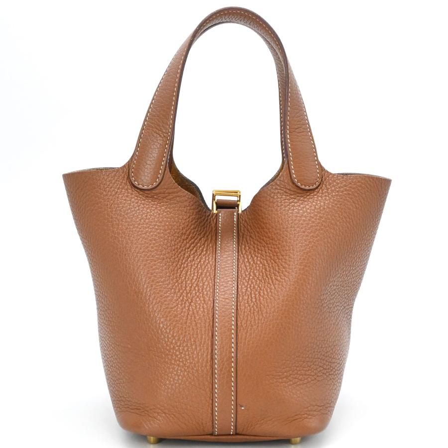 HERMES エルメス ピコタンロックPM ハンドバッグ レザー トリヨンクレマンス レディース ゴールド 茶 #U刻印 | ピコタン | 01