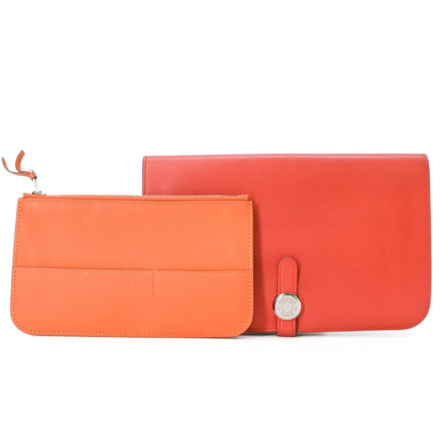極美品✨エルメス ドゴンGM デュオ 長財布 ヴォーエプソン オレンジ Q28 Dogon HERMES エルメス ドゴン デュオ GM 長財布 財布 二つ折り ヴォー
