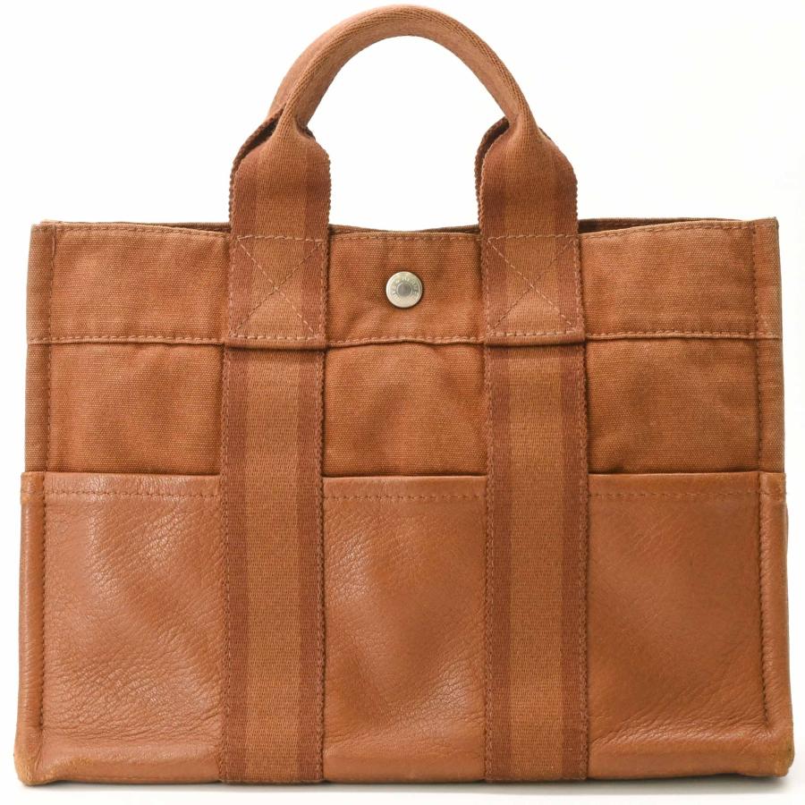 HERMES エルメス フールトゥ PM ハンドバッグ トート ハーフレザー キャンバス レザー ブラウン 茶 | フールトゥ
