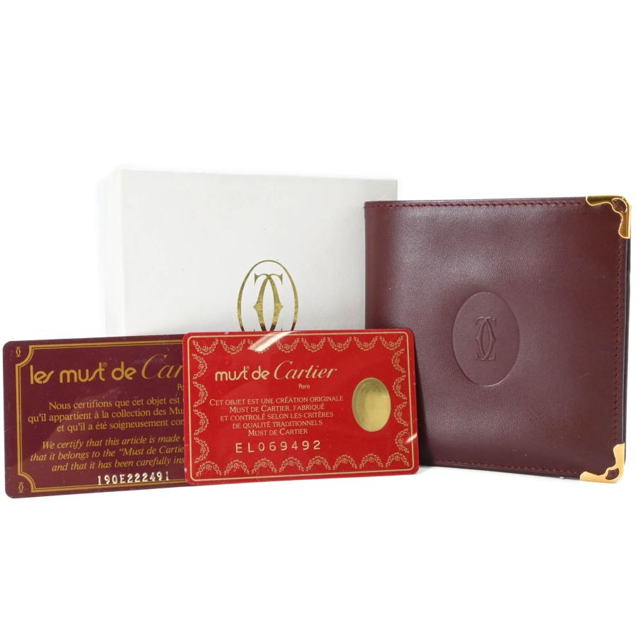 【美品】Cartier カルティエ マストライン 二つ折り財布 コンパクトウォレット ボルドー 赤 ゴールド金具 | Cartier