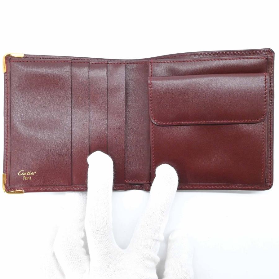 【美品】Cartier カルティエ マストライン 二つ折り財布 コンパクトウォレット ボルドー 赤 ゴールド金具 | Cartier | 06