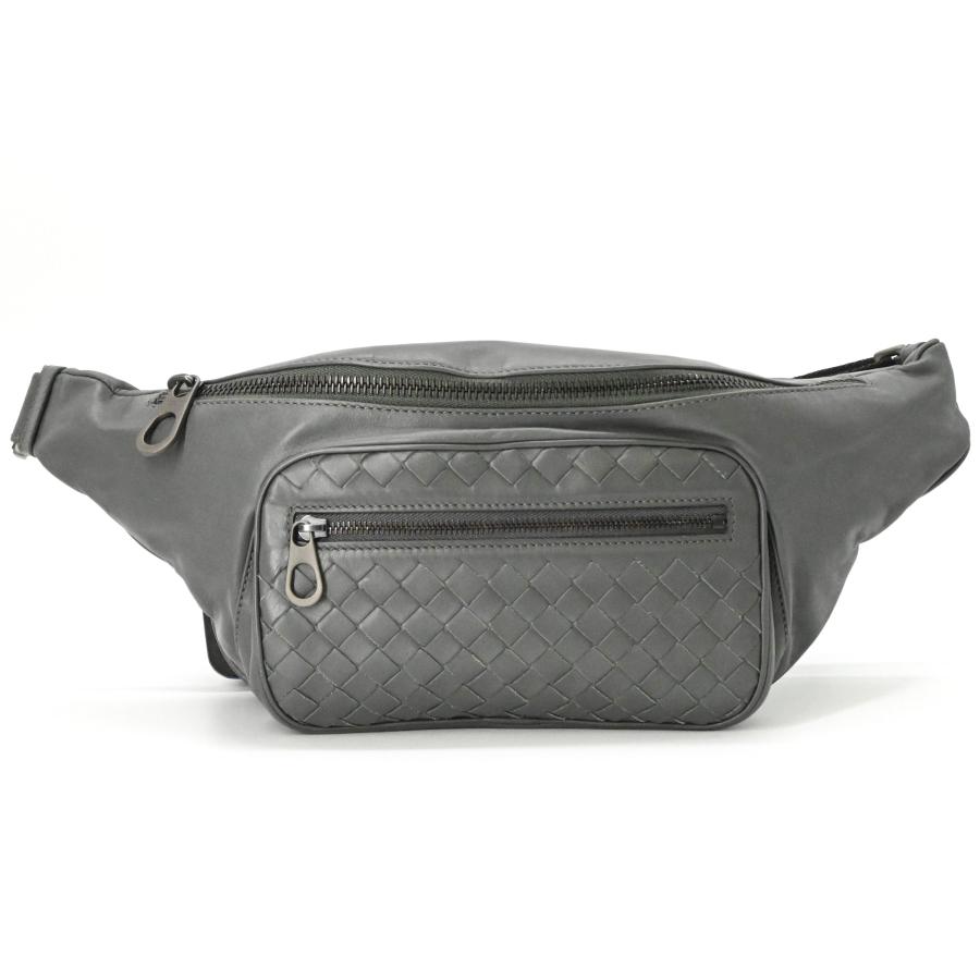 【美品】BOTTEGA VENETA ボッテガ ヴェネタ イントレチャート レザー クロス ボディバッグ ウエストポーチ ビジネス グレー メンズ 222310 | BOTTEGA VENETA