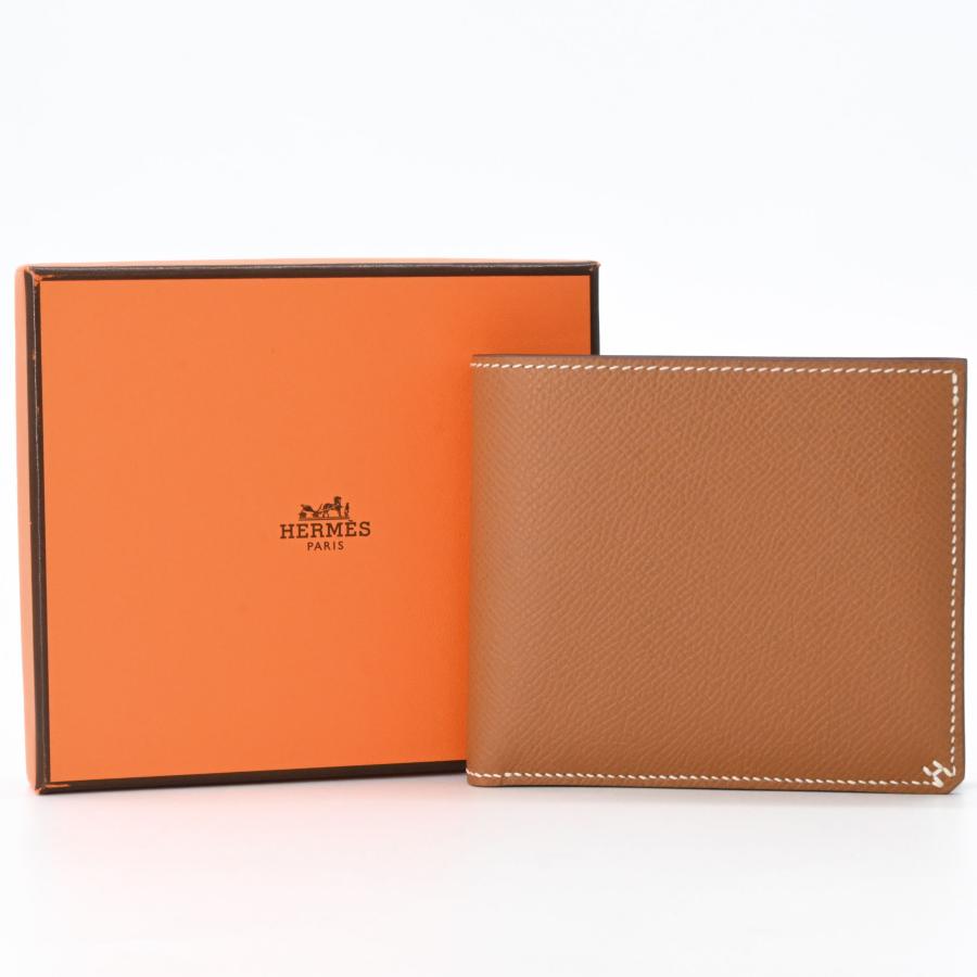 【未使用品】HERMES エルメス セリエコンパクト 二つ折り財布 ヴォーエプソン ゴールド ブラウン 茶 ＃K刻印 | 