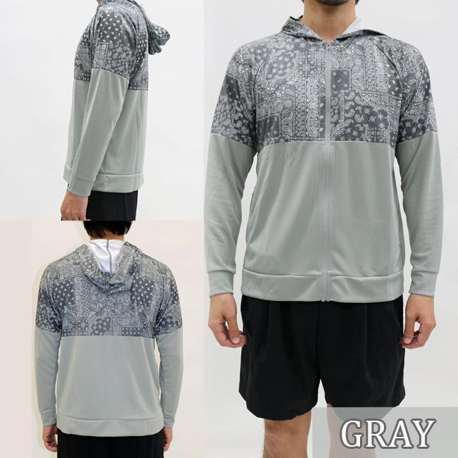 ラッシュガード メンズ 男性用 長袖 スイムウエア ウエア トップス フード付き MASHALO マシャロ UVカット プリント切替　ペイズリー　紫外線90％  MSRG-424 |  | 02