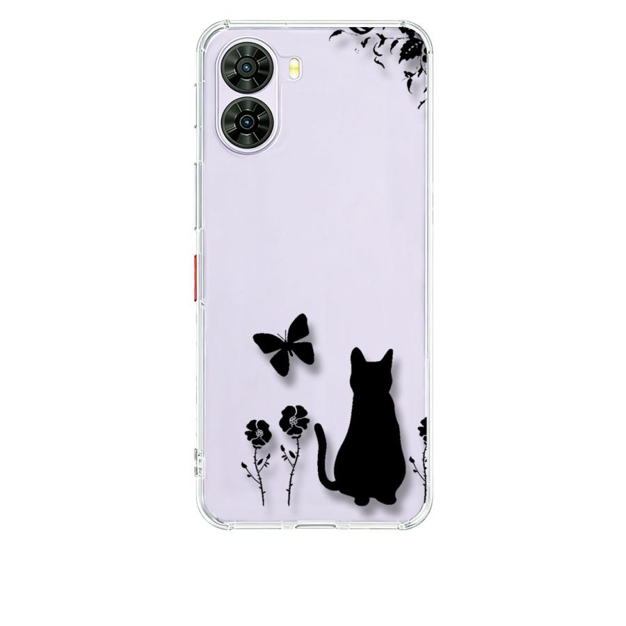 ZTE nubia S2 A504ZT クリア ハードケース 猫 ネコ 花柄 a026