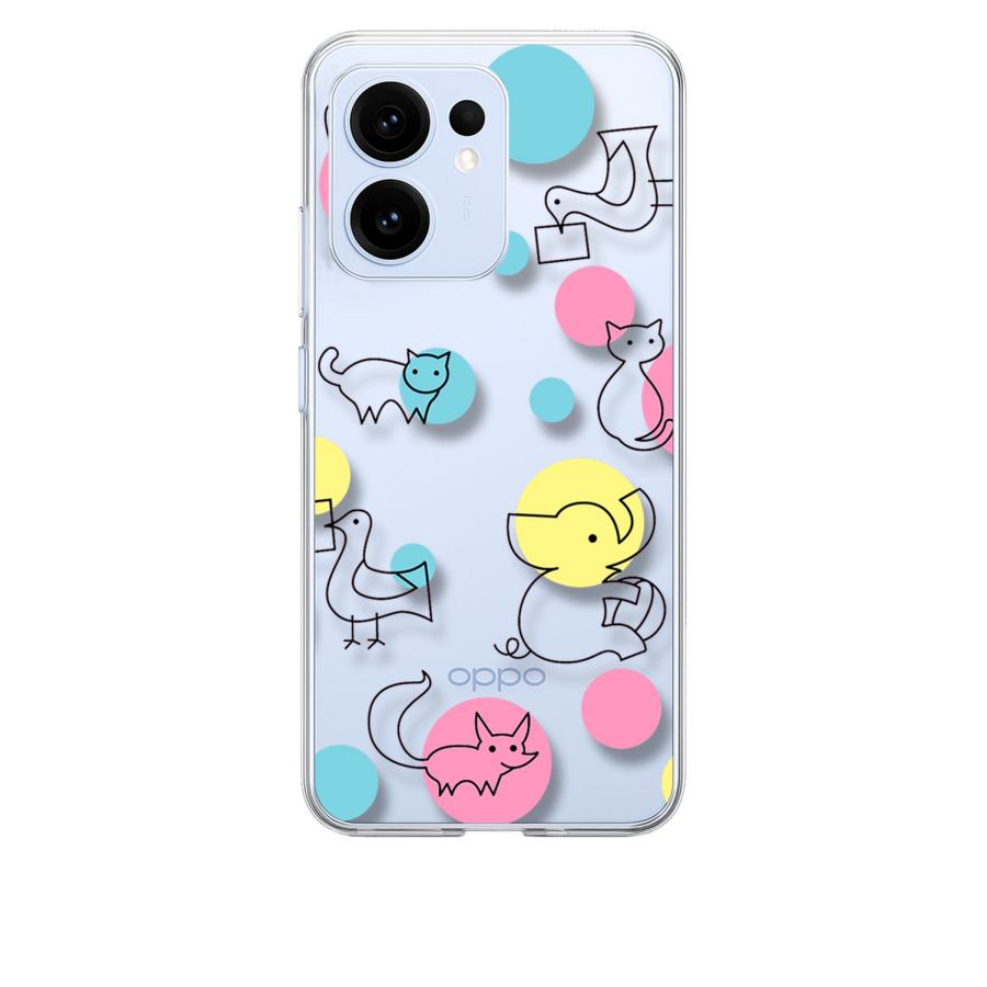 OPPO Reno13 A クリア ハードケース (アニマルドット) 猫 うさぎ