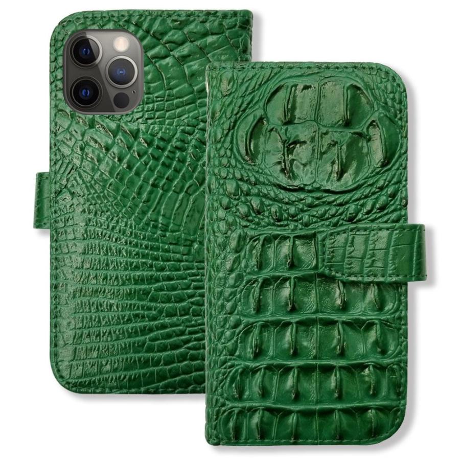 iPhone12 / Pro アイフォン12プロ 手帳型 ケース (グリーン) 型押し