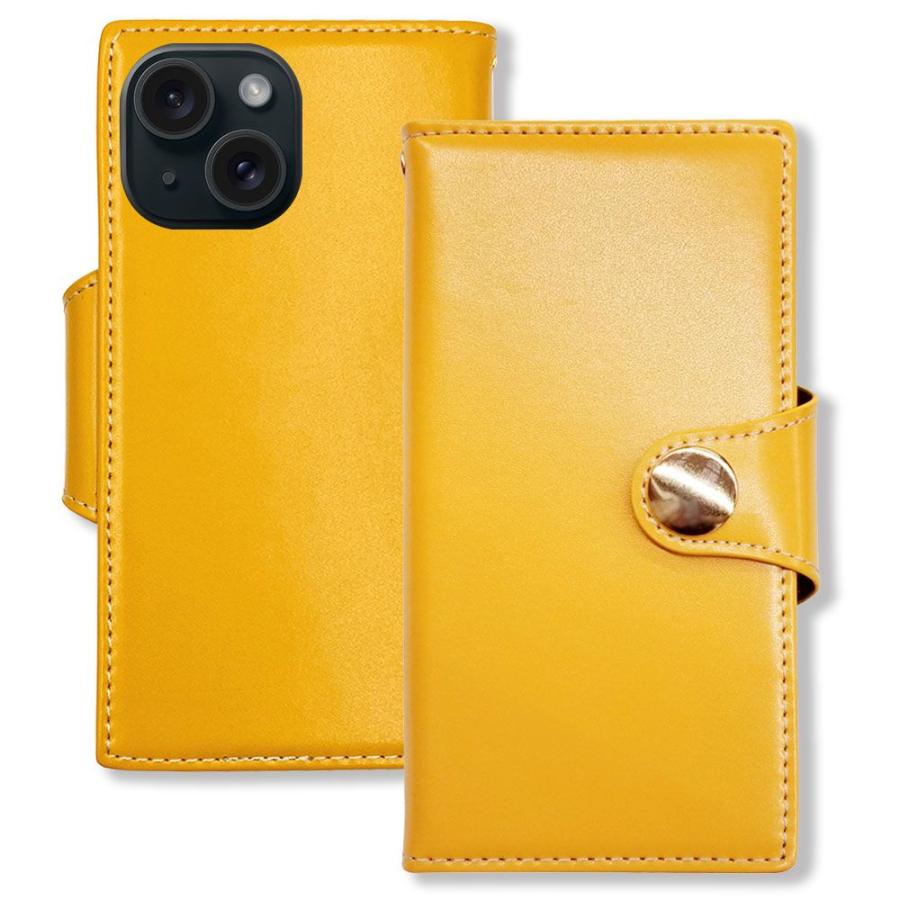 iPhone15 アイフォン15 手帳型 ケース (イエロー)本革 カード収納