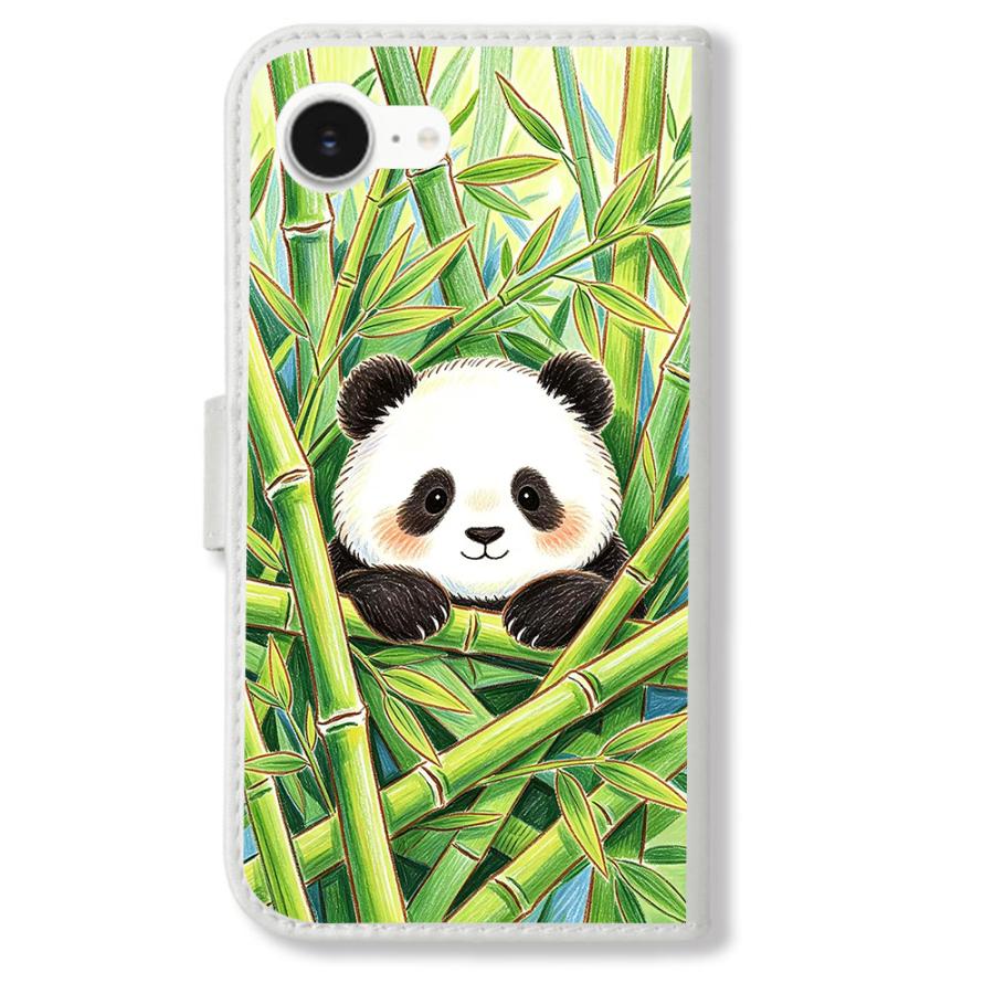 iphone7/iPhone8/iPhone SE2 手帳型(ホワイトxパンダと竹) パンダ