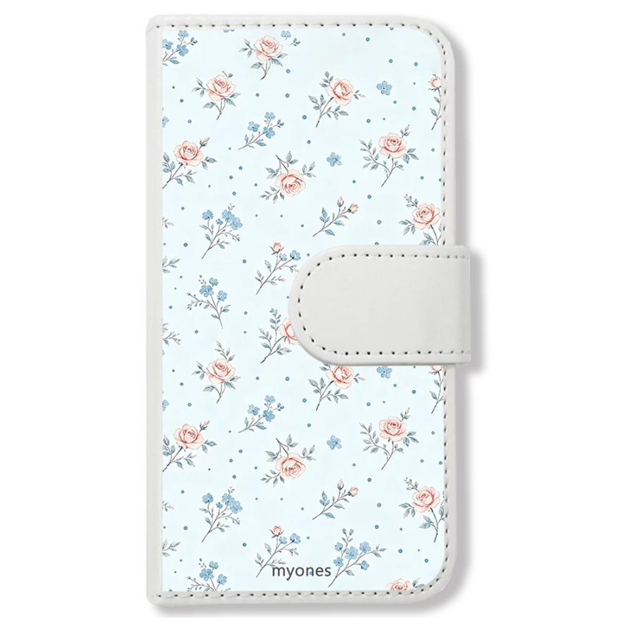 Google Pixel 10A 手帳型(ホワイトxバラ花柄)花柄 薔薇 バラ 青 小花