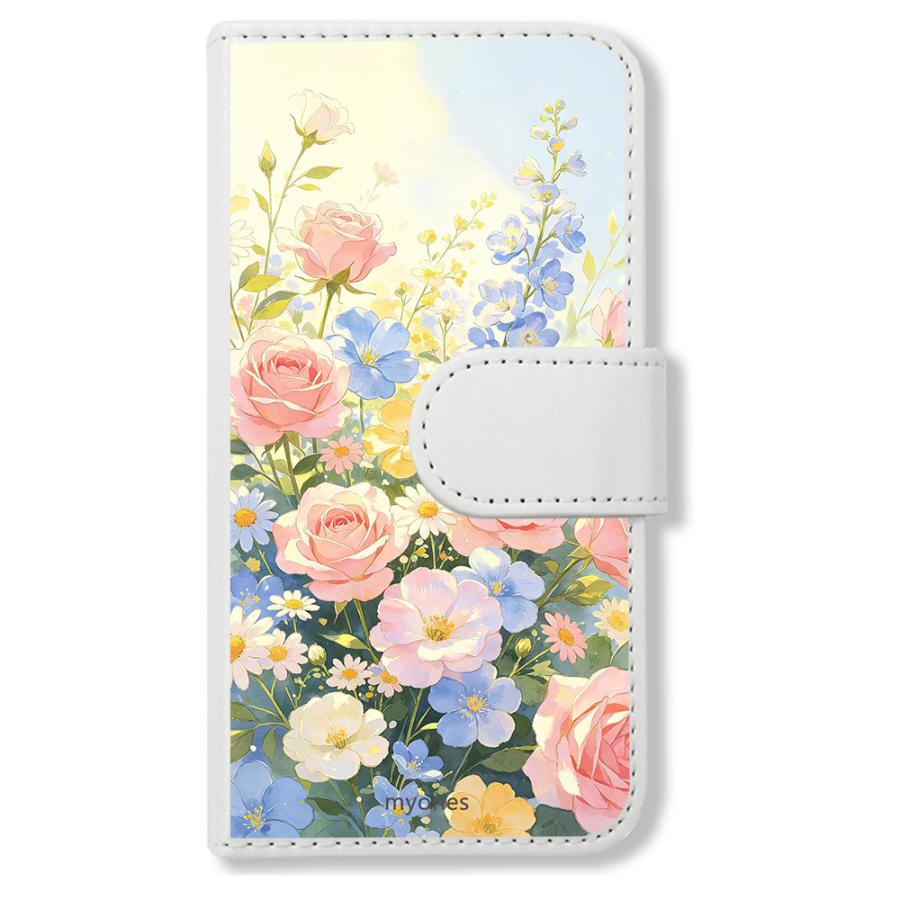 Google Pixel 10A 手帳型(ホワイトx花の庭) 薔薇 バラ 可愛い 花柄