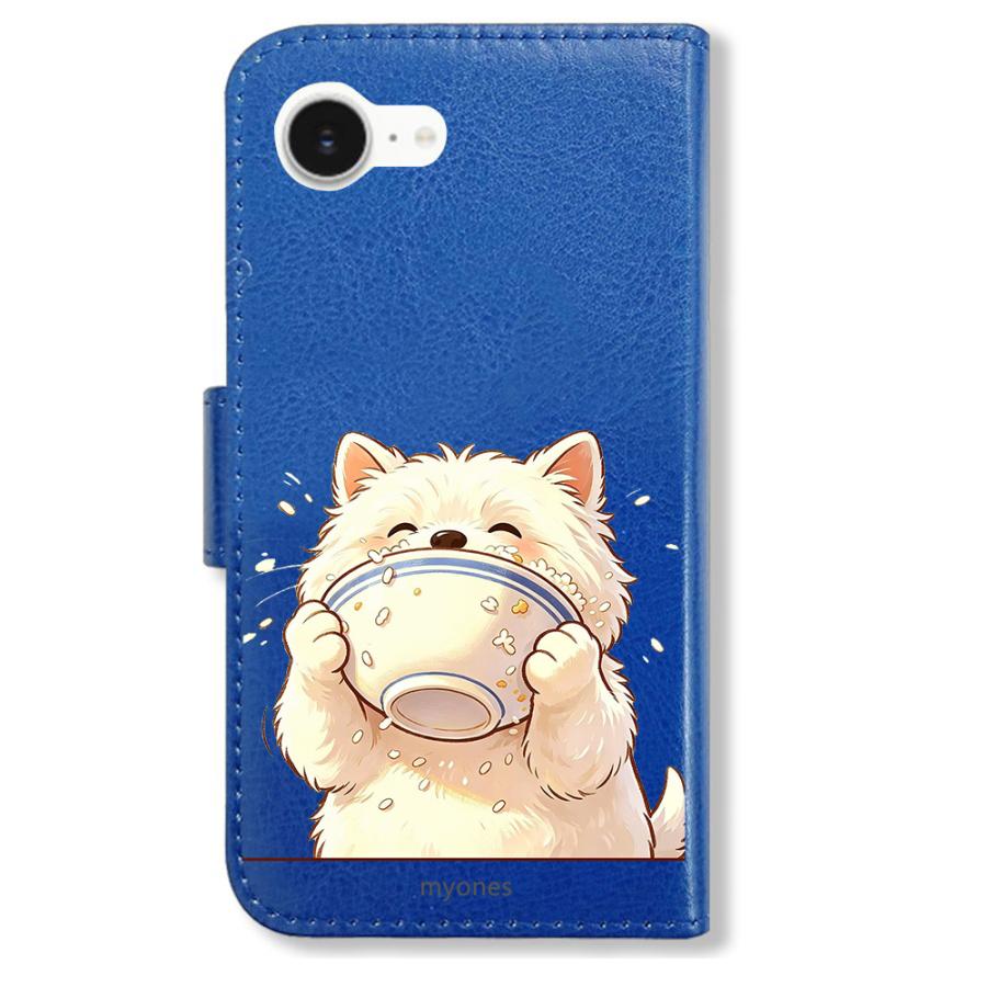 Google pixel9a 手帳型(ダークブルーx食いしん坊ワンちゃん) 犬 いぬ