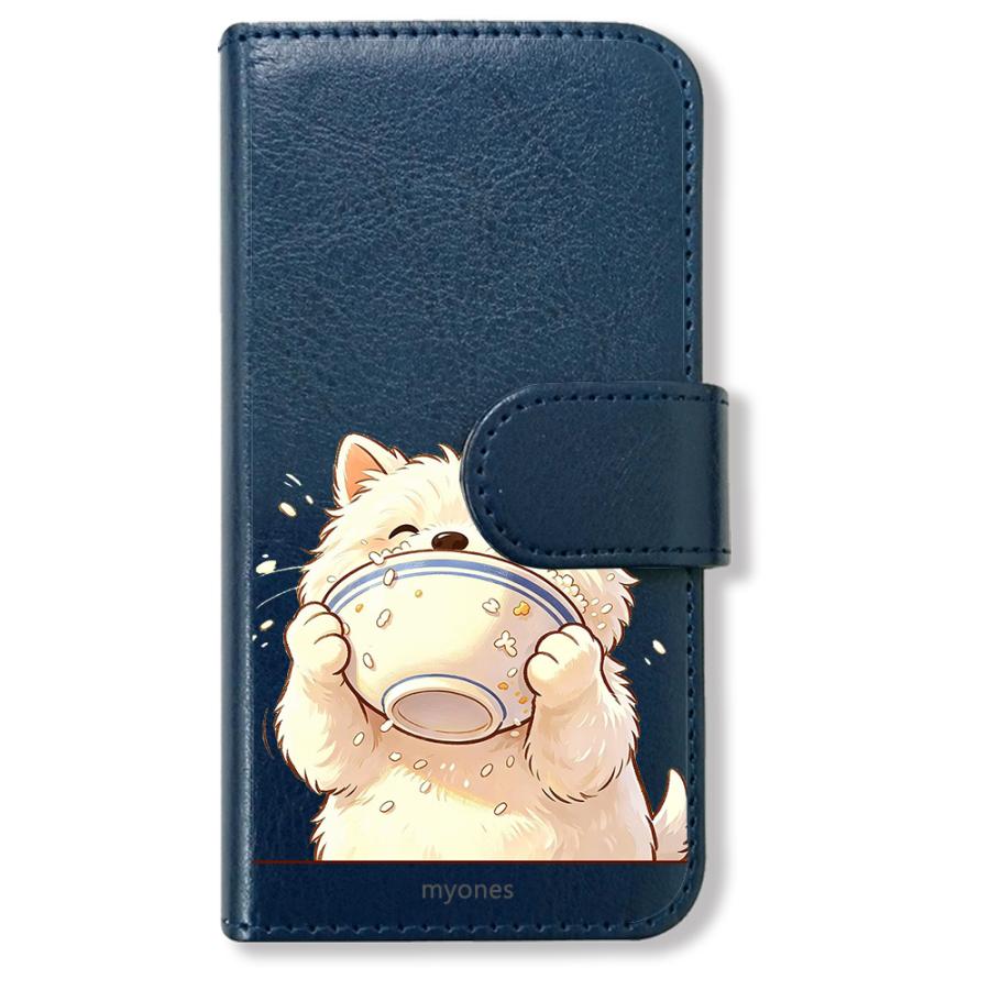 Google pixel9a 手帳型(ネイビーx食いしん坊ワンちゃん) 犬 いぬ