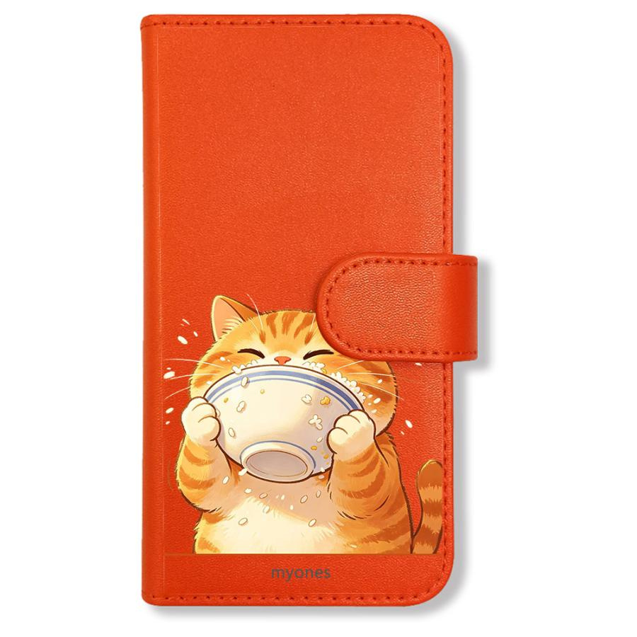 Google pixel9a 手帳型(オレンジx食いしん坊にゃんこ) 猫 茶トラ