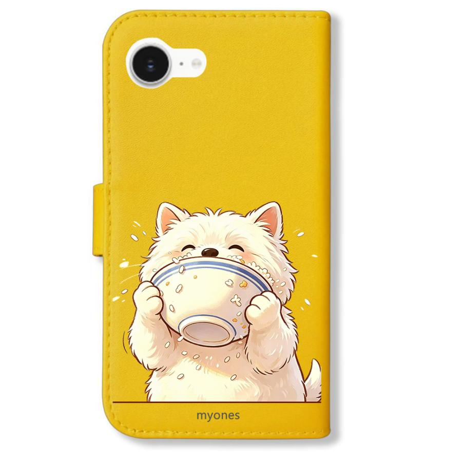 Google pixel9a 手帳型(イエローx食いしん坊ワンちゃん) 犬 いぬ