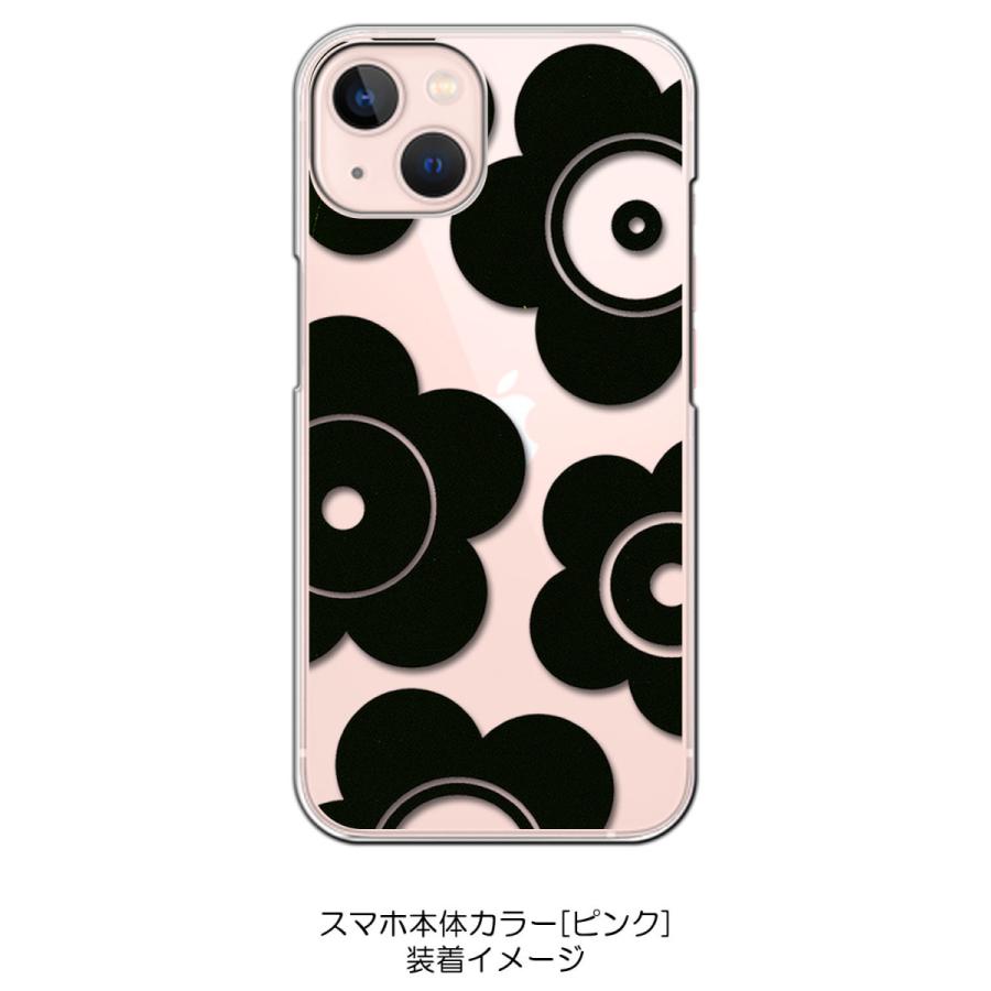 かりめろ ♩♩　 花柄 iPhoneケース ブラック iPhone13 アイフォン13 クリア ハードケース t026-ブラック 花柄