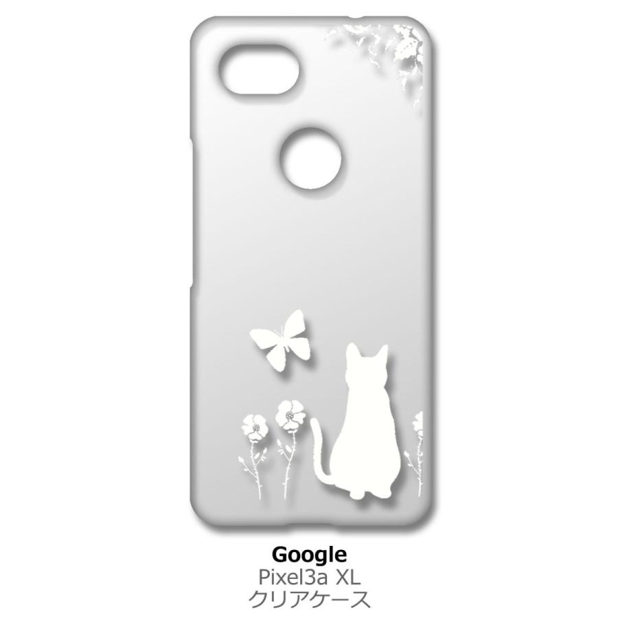 pixel3aXL Pixel 3a XL クリア ハードケース 猫 ネコ 花柄 a026 ホワイト スマホ ケース スマートフォン カバー カスタ｜ss-link