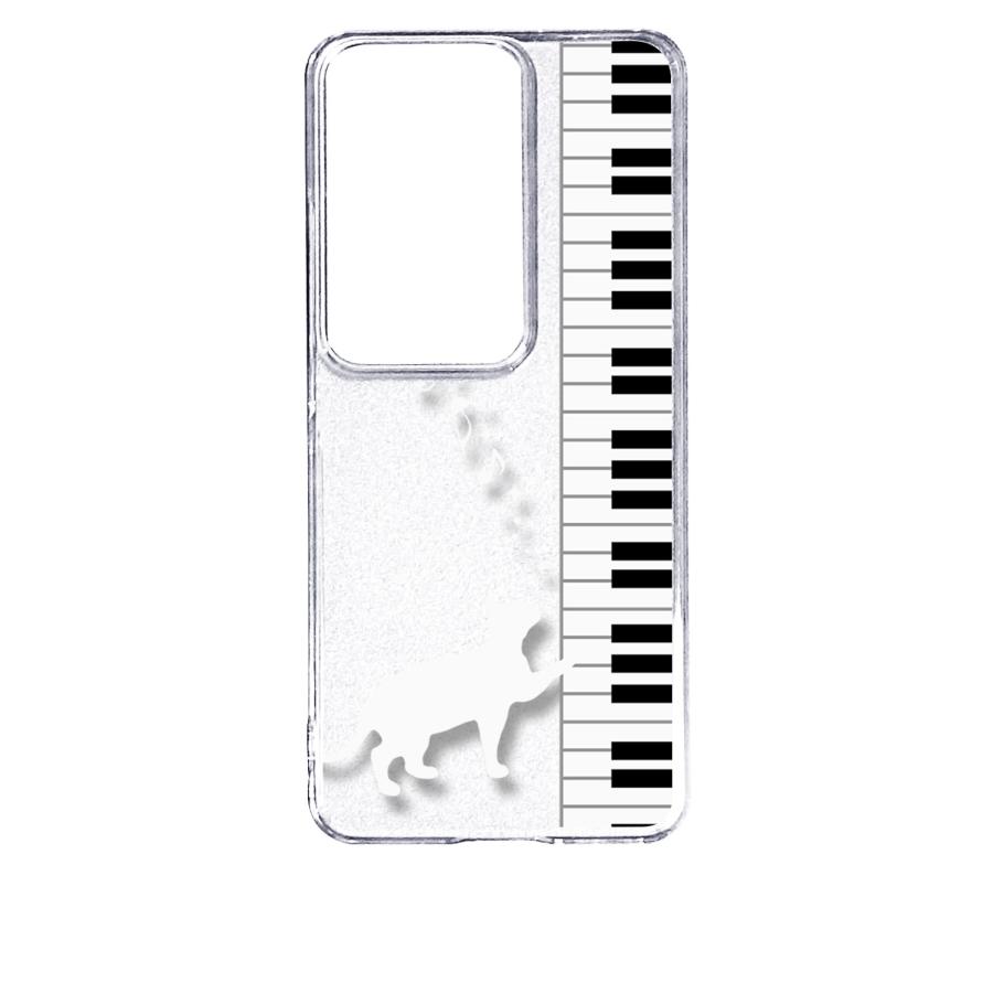 OPPO Reno11 A オッポ クリア ハードケース ピアノと白猫 ネコ 音符