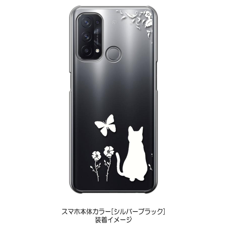 OPPO Reno 5A オッポ リノ5A レノ5A クリア ハードケース 猫 ネコ 花柄