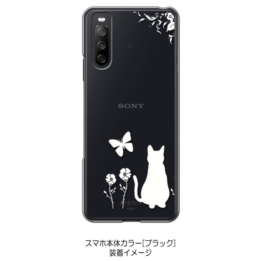 Xperia 10 III SO-52B SOG04 クリア ハードケース 猫 ネコ 花柄 a026