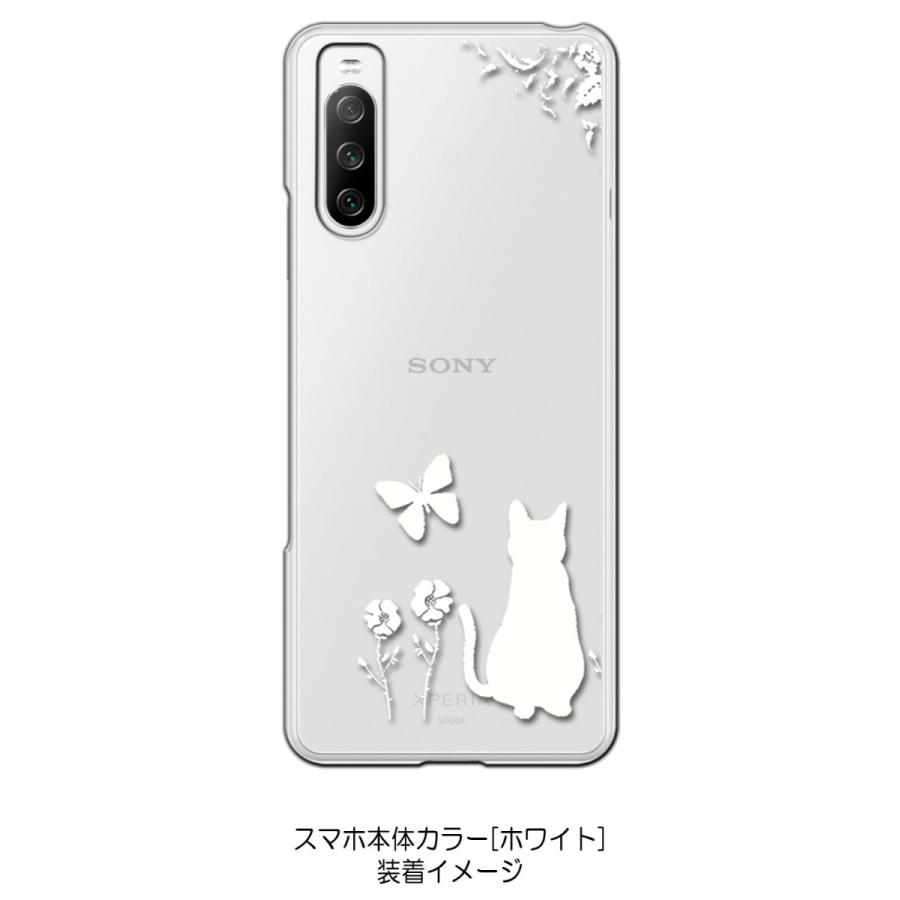 Xperia 10 III SO-52B SOG04 クリア ハードケース 猫 ネコ 花柄