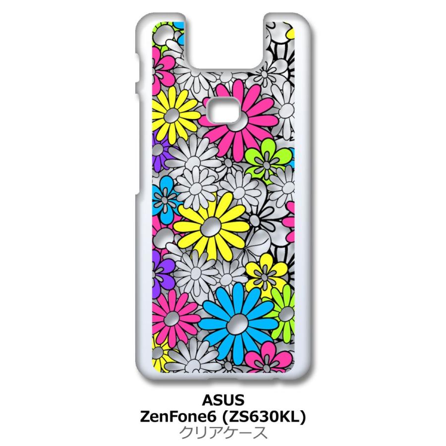 Zenfone6 ZS630KL Asus ゼンフォン6 クリア ハードケース 花柄アウトライン(ブラック/マルチ) フラワー カラフル スマホ ケース スマ｜ss-link