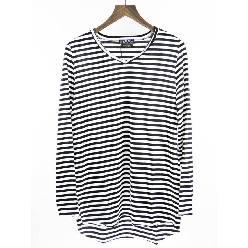 SEAMS (シームス) BORDER LONG TEE (ボーダーロングTシャツ) ロンT,ロング丈｜ss-sc