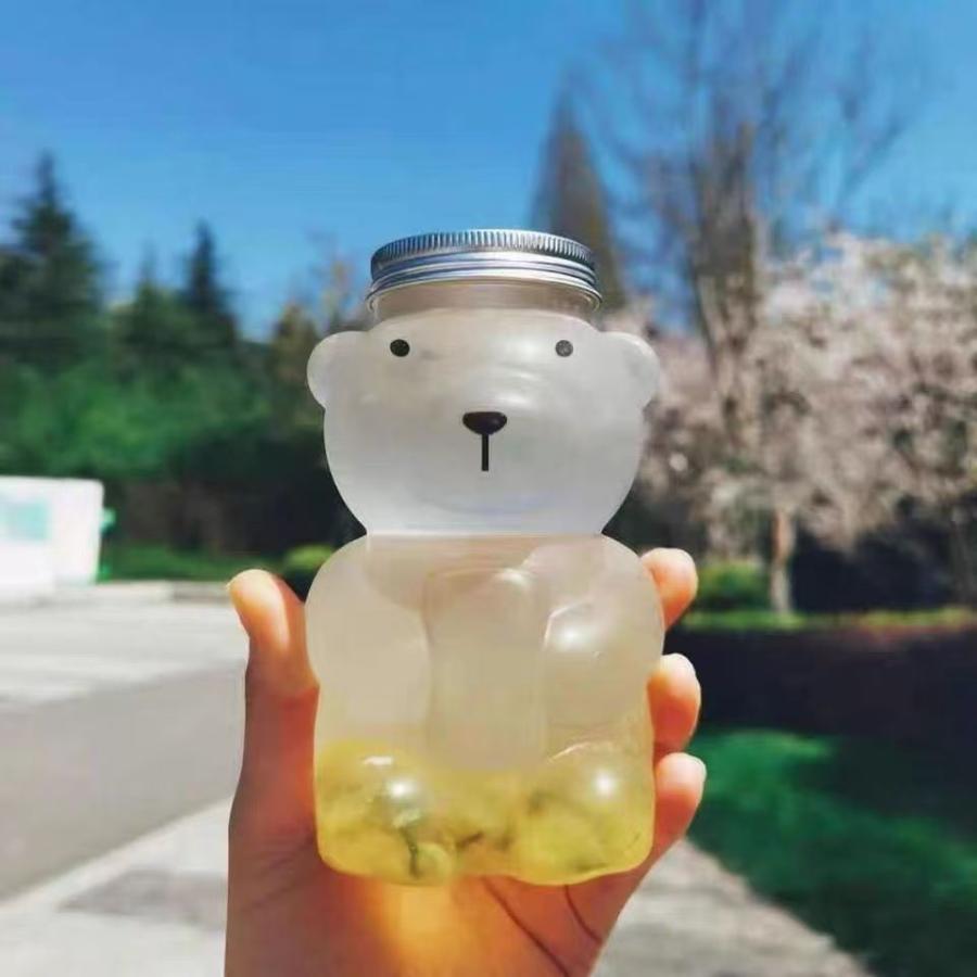 100個セットドリンクボトル クマボトル 360 ティーボトル フタ付き テイクアウト タピオカ ボトル ドリンク カップ プラカップ クリア |  | 08