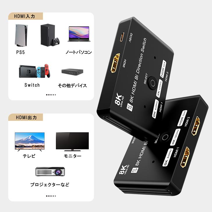 hdmi 分配器 双方向 8K 60HZ 4k 120hz hdmi 2.1 切替器 2入力1出力/2出力1入力 hdmi セレクター Switch/PS5/PS4/HDTV/Xboxなど対応 【レビュー特典付】｜ss-store01｜06