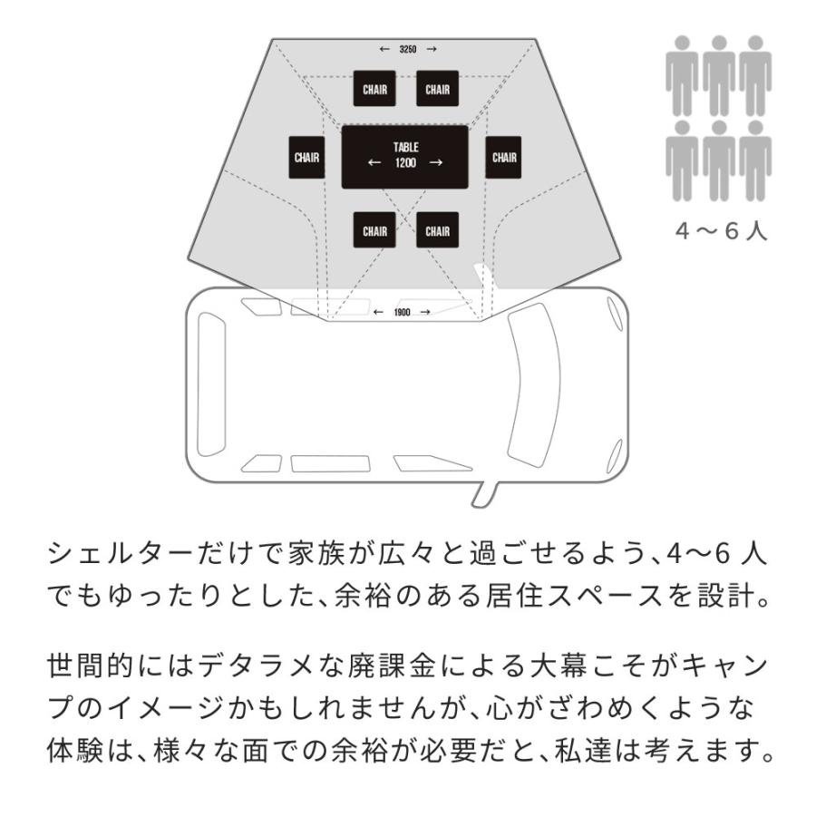 【予約販売 6月下旬入荷予定】 カーサイドタープ カーサイドシェルター 車用 1〜6人用 キャンプや車中泊が捗るカーサイドスタイル  防災 車中泊グッズ パーツ｜ss-style8｜14