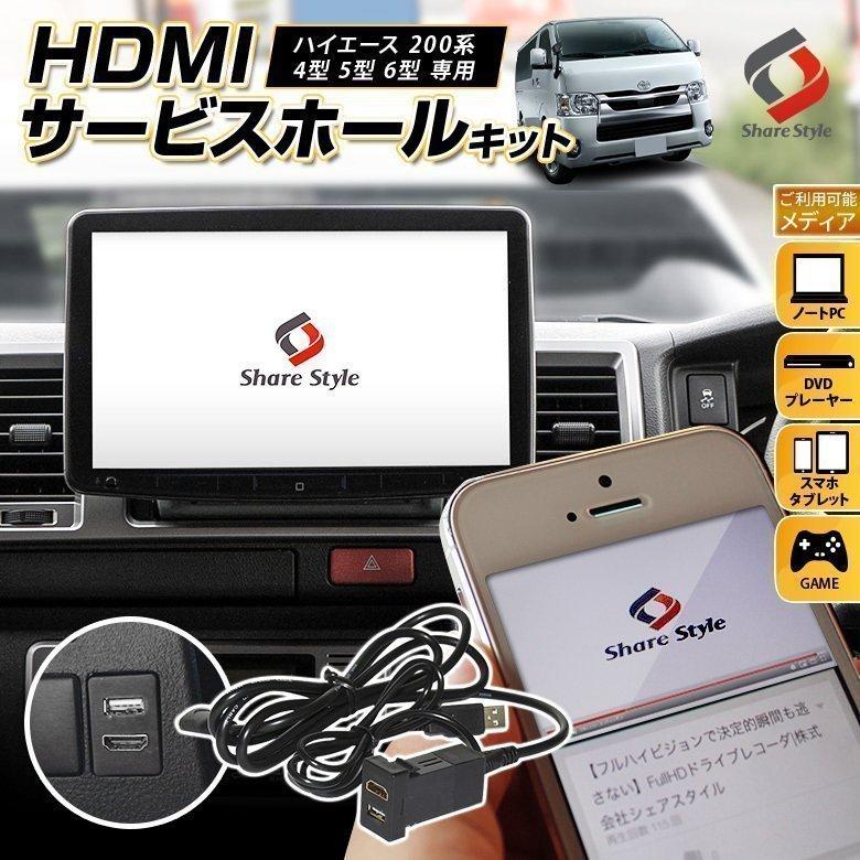 ハイエース 200系 4 5 6型 専用 HDMIサービスホールキット スイッチホール USB端子 TOYOTA Aタイプ 増設 USB HDMI シェアスタイル tohia15