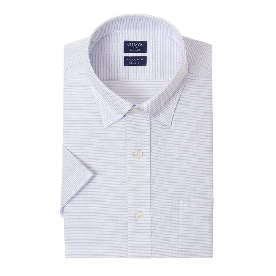 日清紡アポロコット 半袖 ワイシャツ メンズ 夏 形態安定加工 パープル ドビー チェック スナップ【CFN584-260】 CHOYA SHIRT FACTORY 日清紡アポロコット 半袖 ワイシャツ メンズ形態