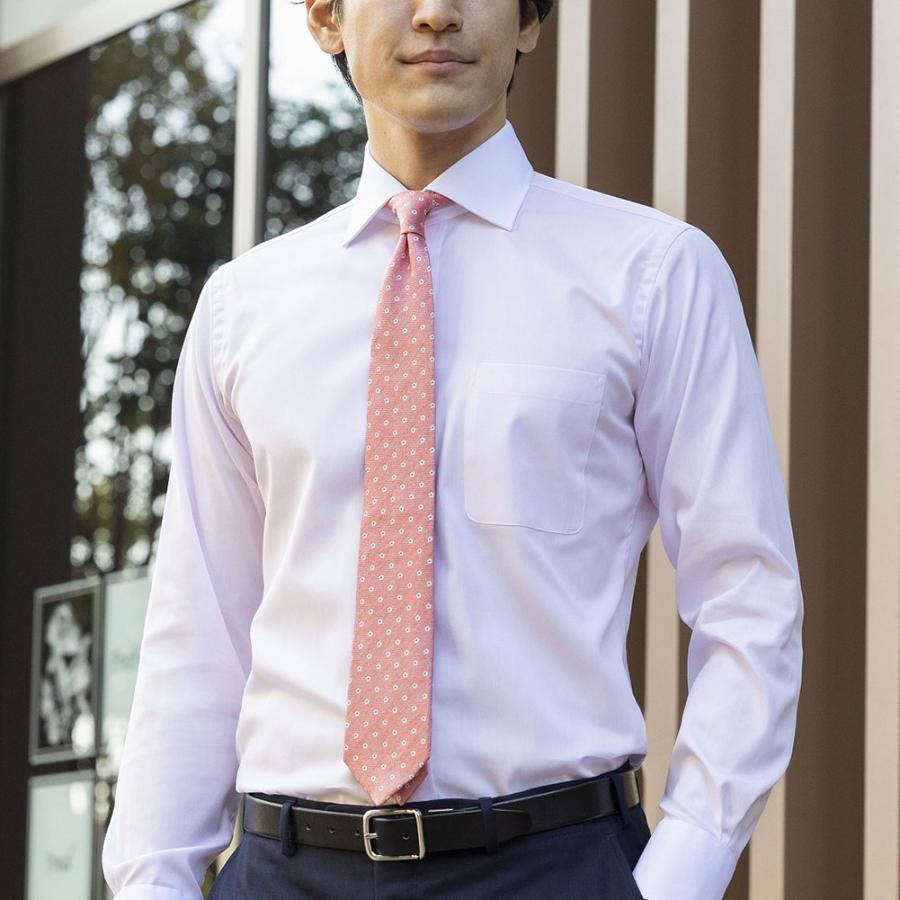 ワイシャツ メンズ 長袖 綿100％ 形態安定 クレリック セミワイド