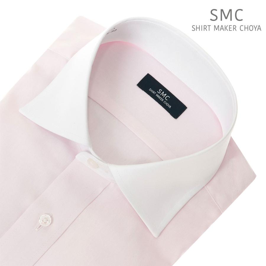 ワイシャツ メンズ 長袖 綿100％ 形態安定 クレリック セミワイドカラー ピンオックス ピンク  SHIRT MAKER CHOYA｜ss1946｜02