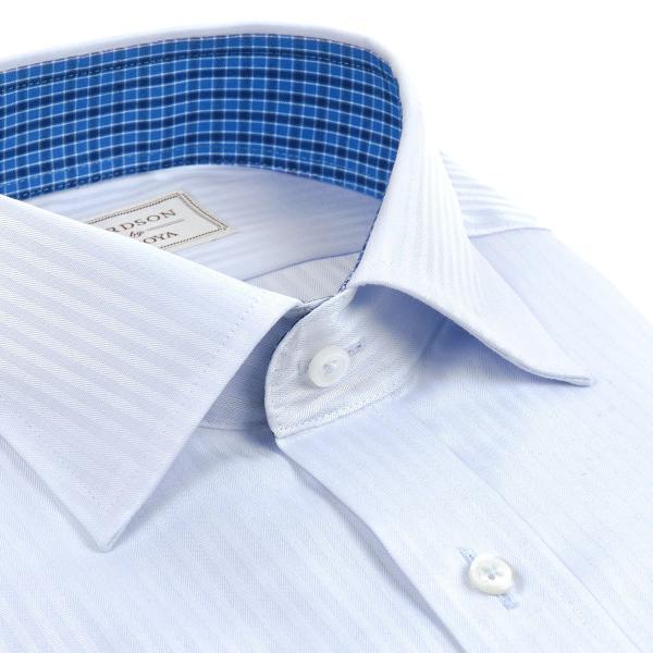 有名な高級ブランド ワイシャツ Yシャツ メンズ 長袖 LORDSON by CHOYA 形態安定加工 ブルードビーストライプ ワイドカラーシャツ 