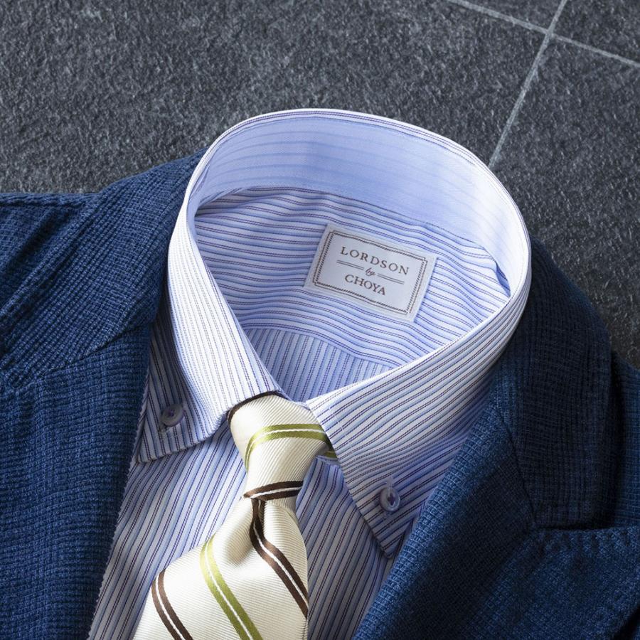 LORDSON by CHOYA 長袖 ワイシャツ メンズ 形態安定加工 ストライプ パープル ブル【COD717-460】 LORDSON by CHOYA 長袖 ワイシャツ メンズ 形態安定加工 ストライプ