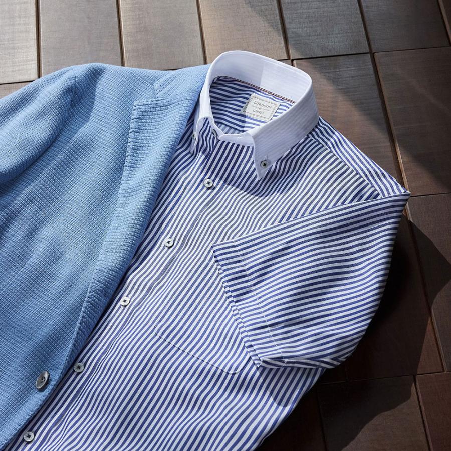 LORDSON by CHOYA 半袖 ワイシャツ メンズ 夏 形態安定加工 ブルー クレリック ス【CON522-455】 LORDSON by CHOYA 半袖 ワイシャツ メンズ形態安定加工 ブルー