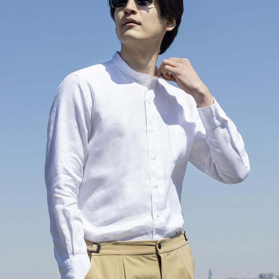 CHOYA URBAN STYLE カジュアルシャツ リネンシャツ スタンドカラー 白