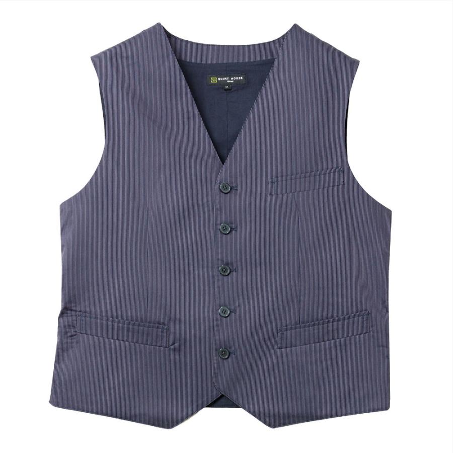 SHIRT HOUSE ジレ ベスト ネイビー ストライプ 紺 シャツハウス