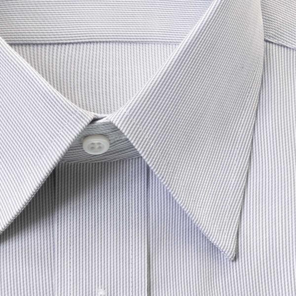 ELLE HOMME 長袖 ワイシャツ メンズ 形態安定 ゆったり グレーストライプ レギュラーカラー 綿：50% ポリエステル：50% 灰色｜ss1946｜03