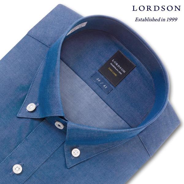 LORDSON 長袖 ワイシャツ メンズ 春夏秋冬 形態安定加工 ショートボタンダウン ダンガリーインディゴブルー |綿100％｜ss1946｜02