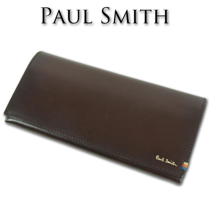 美しい ポールスミス Paul Smith ストライプステッチタブ 牛革 長財布 メンズ ブラウン系 小キズあり アウトレット送料無料 Clinilab Net