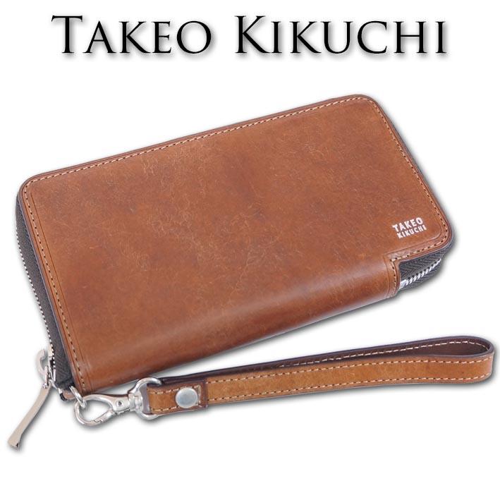 TAKEO KIKUCHI タケオキクチ 牛革 ラウンドファスナー 長財布 スマート 