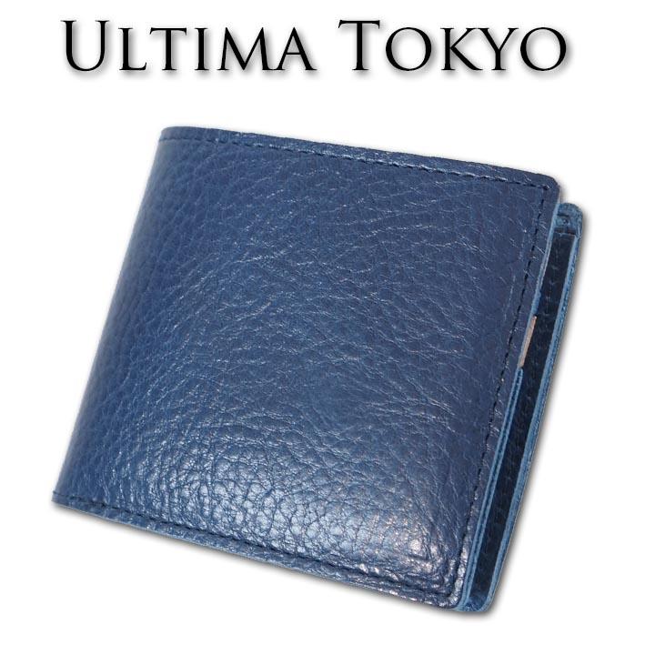 ultima TOKYO 二つ折り財布 ネイビー ultima TOKYO（ウルティマトーキョー） 牛革 二つ折り財布 メンズ
