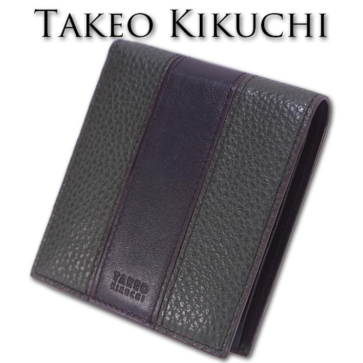 TAKEO KIKUCHI タケオキクチ 牛革 ラインブロッキング 二つ折り財布  