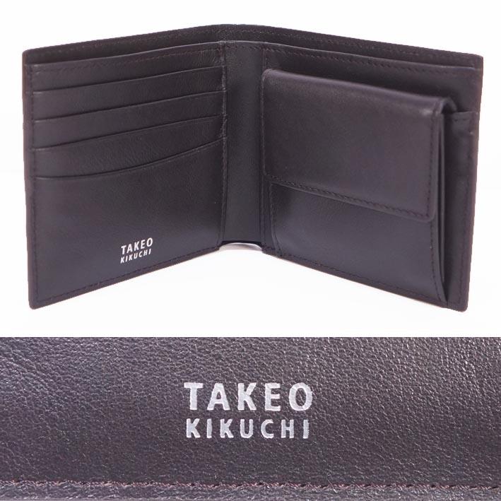 TAKEO KIKUCHI ブロッキングデザイン 2つ折り財布 TAKEO KIKUCHI（タケオキクチ） 牛革 ラインブロッキング 二つ折り財布