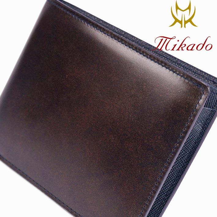 Mikado ミカド 水染め コードバン 二つ折り財布 ブラウン系 メンズ 馬  