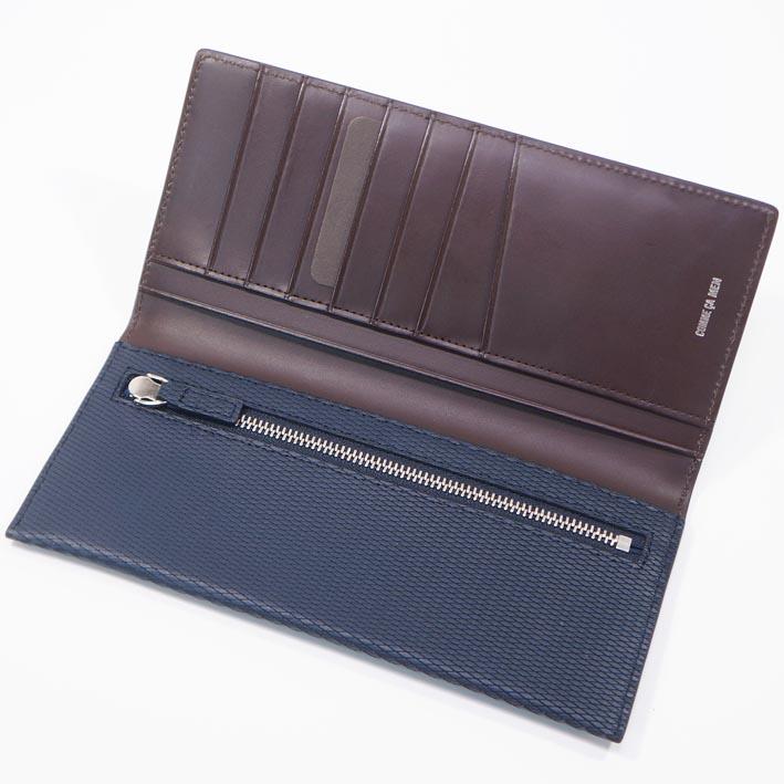 箱なし コムサメン COMME CA MEN 牛革 長財布 ロンバス ネイビー 紺 メンズ レザー エンボスレザー 定価14,300円 薄型 スリム スマート キャッシュレス | COMME CA MEN | 01