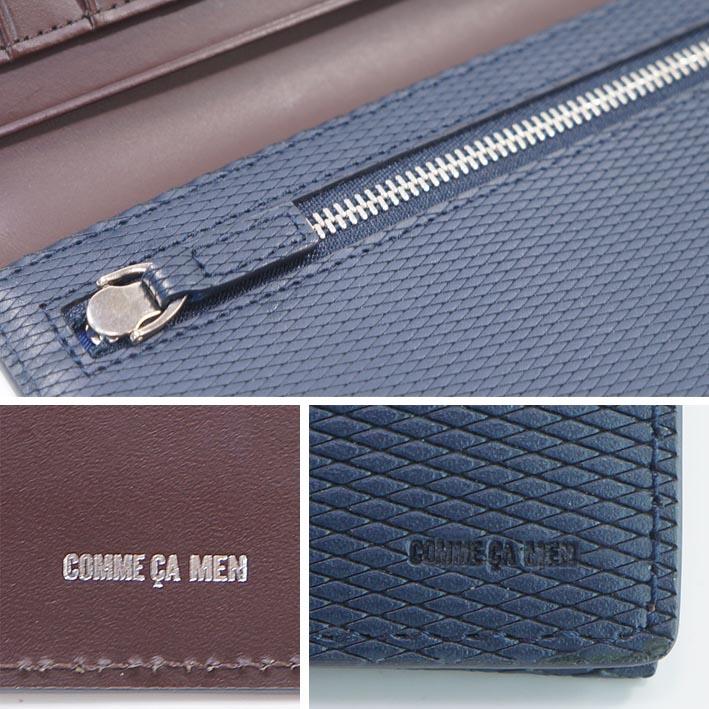 箱なし コムサメン COMME CA MEN 牛革 長財布 ロンバス ネイビー 紺 メンズ レザー エンボスレザー 定価14,300円 薄型 スリム スマート キャッシュレス | COMME CA MEN | 06