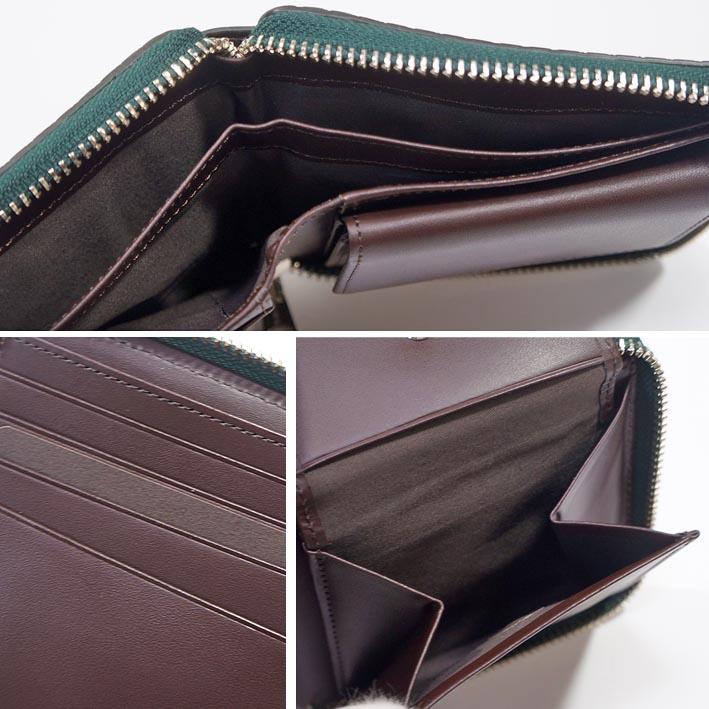 箱なし コムサメン COMME CA MEN 牛革 ラウンドファスナー 二つ折り財布 ロンバス グリーン 緑 メンズ エンボスレザー 定価12,100円 薄型 スリム スマート | COMME CA MEN | 02